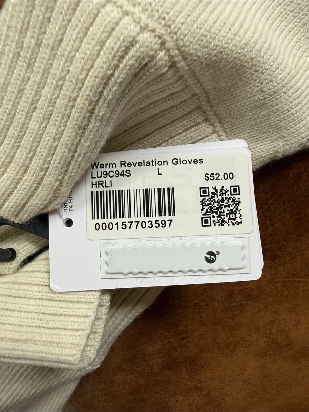 NWT Lululemon Warm Revelation Gloves Womens Large Heathered Light Ivory Cream